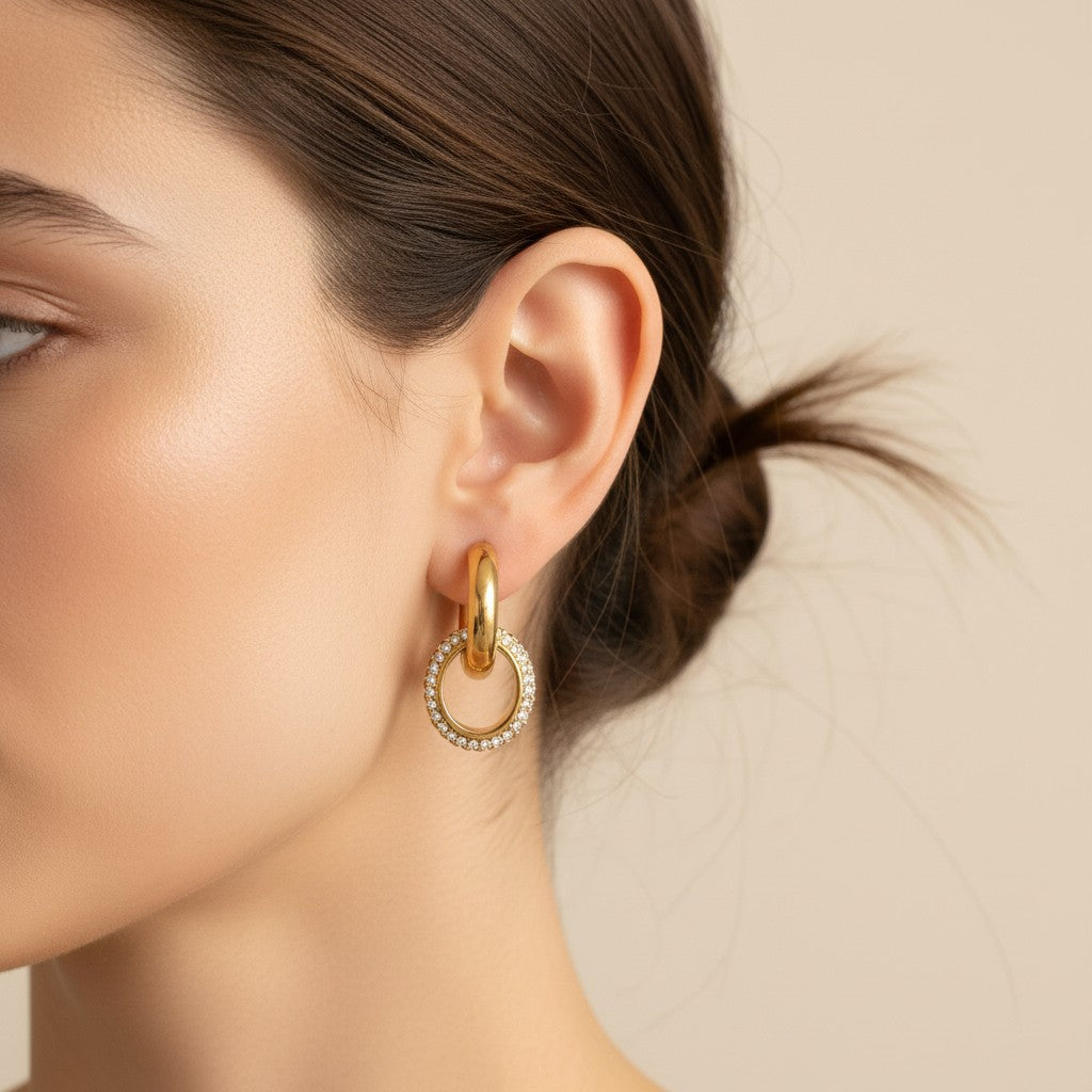 Taylor | 18K Gold Plated Interlocking Hoop Pavé Zirconia Drop Earrings