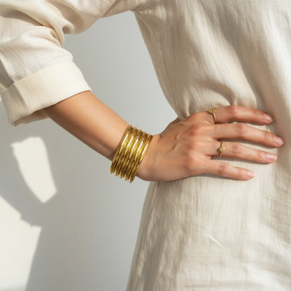 Pamela 18K Gold Plated Chunky Layered Cuff Bangle