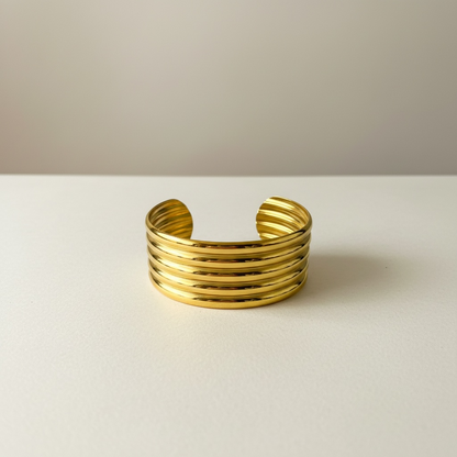 Pamela 18K Gold Plated Chunky Layered Cuff Bangle