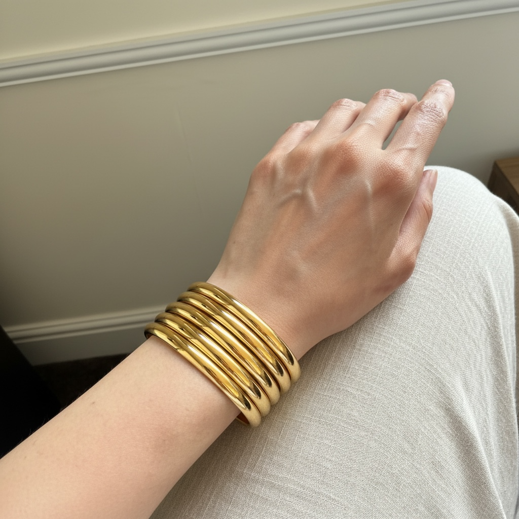 Pamela 18K Gold Plated Chunky Layered Cuff Bangle
