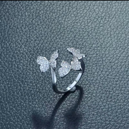Sarah- Butterfly Ring Platinum Plated with Zircon Stones (Adjustable)