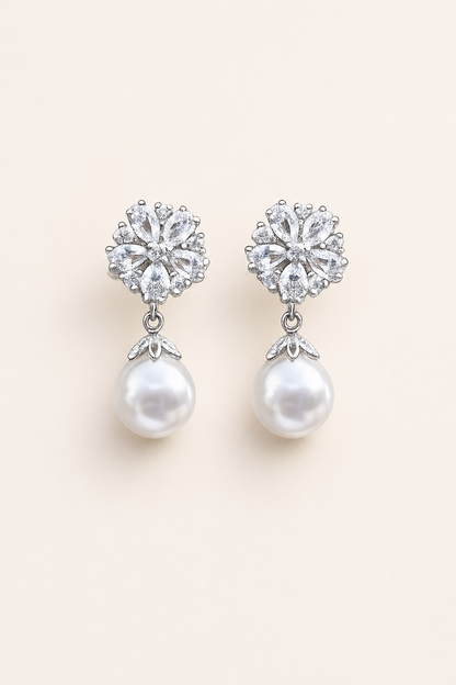 Sid- Pearl drop Studs with Zirconia Stones Platinum plated
