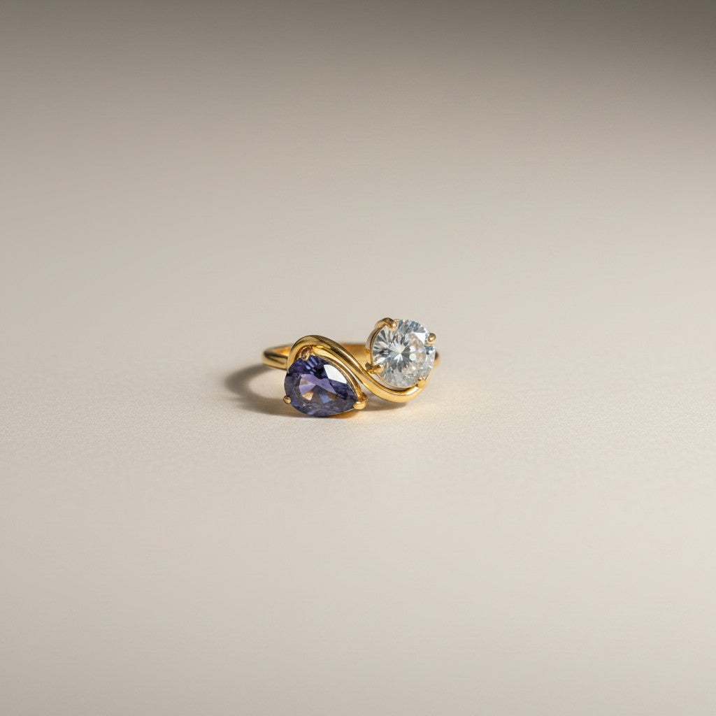 Nova- 18K Gold Plated Waterdrop Zircon Ring in Blue and White