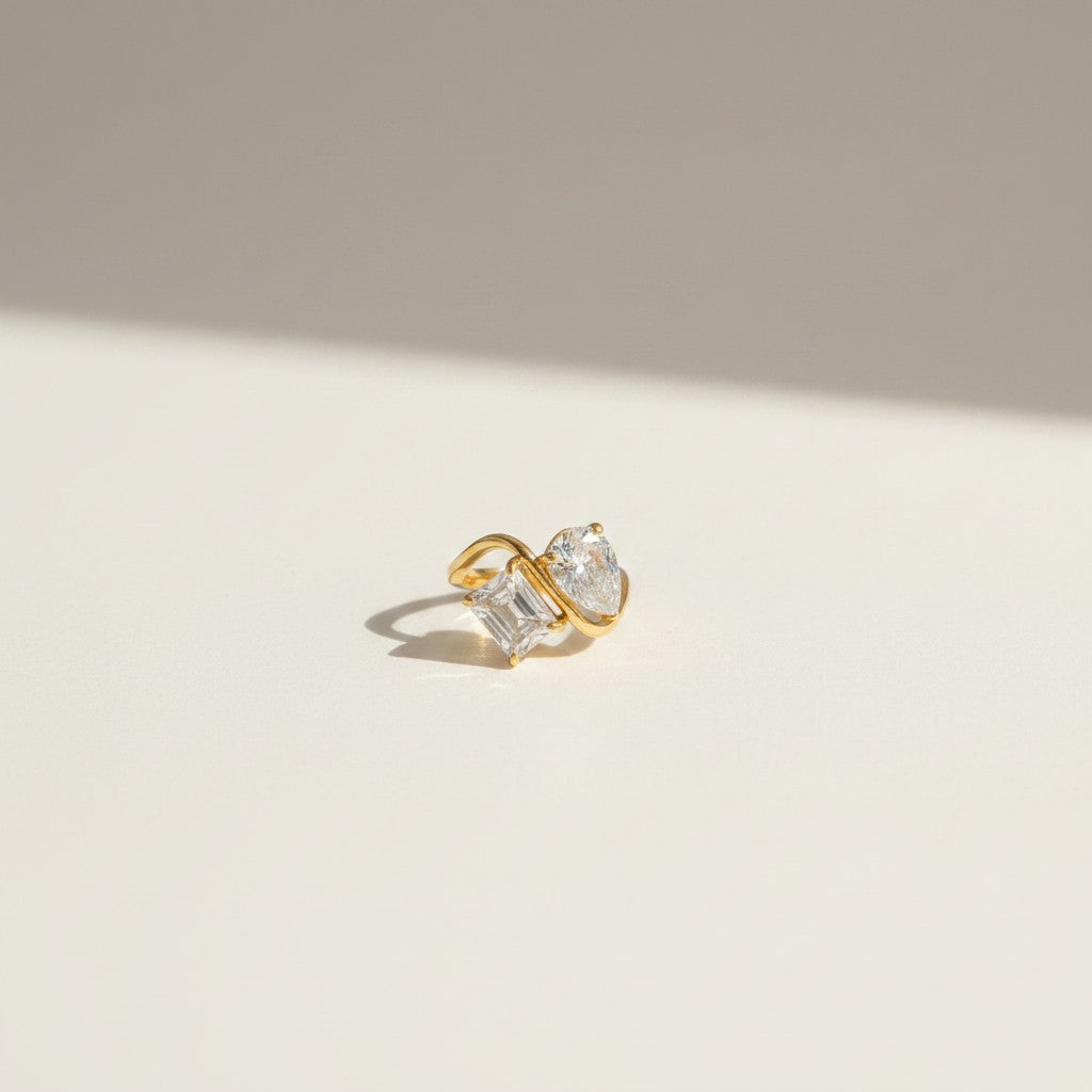 Amy- 18K Gold Plated Tear Drop and Rectangle Zircon Ring