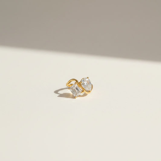 Amy- 18K Gold Plated Tear Drop and Rectangle Zircon Ring