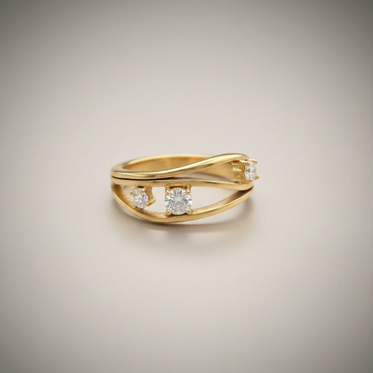Steph- 18K Gold Plated Multi-layer Dainty Zirconia Hollow Waved Ring