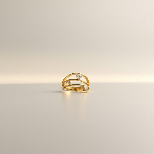 Fiona- 18K Gold Plated Dainty Multi-layer Zirconia Hollow Wave Ring