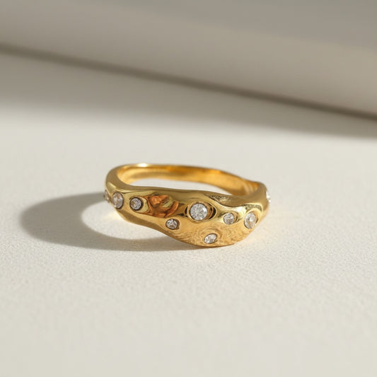 Venus- 18K Gold Plated Zirconia Irregular Pave design Ring