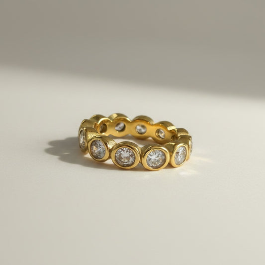 Willow- 18K Gold Plated Bezel setting Round Cut Zircon Ring