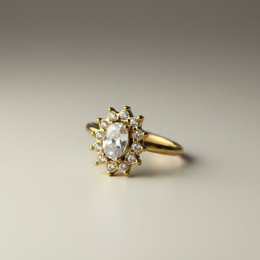 Zena- 18K Gold Plated PVD/Stainless Steel Zirconia Flower Ring Adjustable