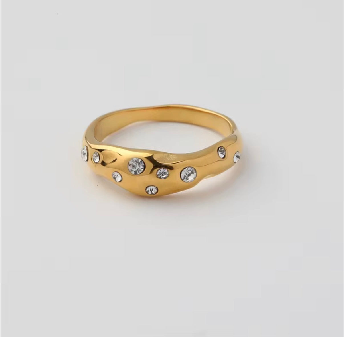 Venus- 18K Gold Plated Zirconia Irregular Pave design Ring