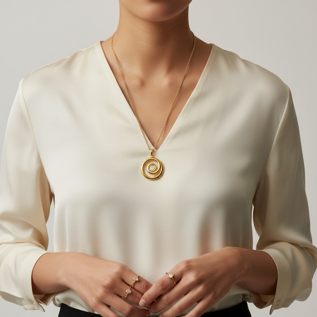 Lindsay | 18K Gold Plated Spiral Zirconia Pendant Chain