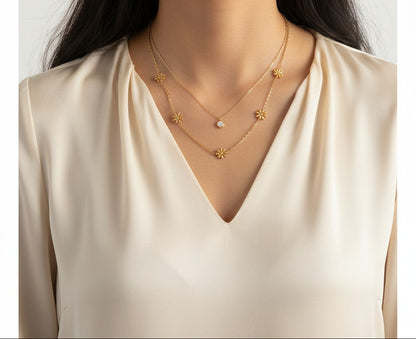 Jenny | Dainty Flower Necklace | Gold Plated & Stainless Steel
