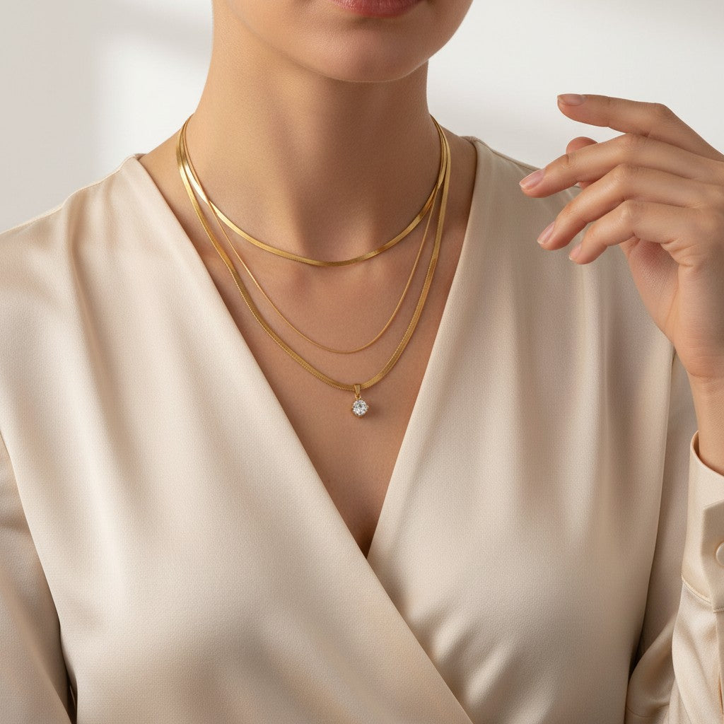 Frishta | 18K Gold Plated Double Layer Zirconia Necklace | Pink & Clear