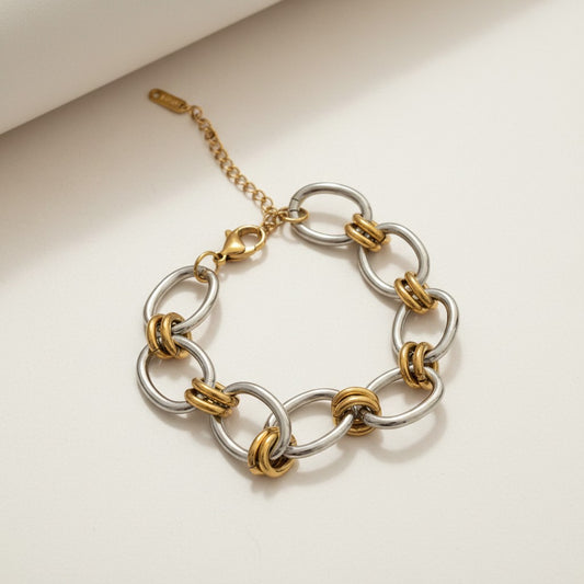 Sanya | Two-Tone Chunky Chain Bracelet | Gold & Stainless Steel
