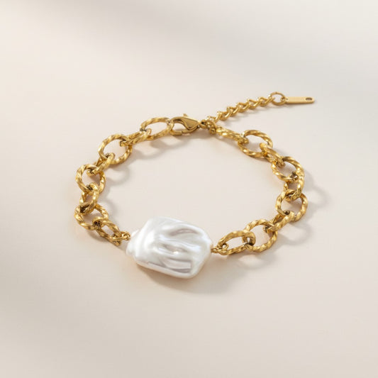 Amber- 18K Gold Plated Baroque Pearl Bracelet