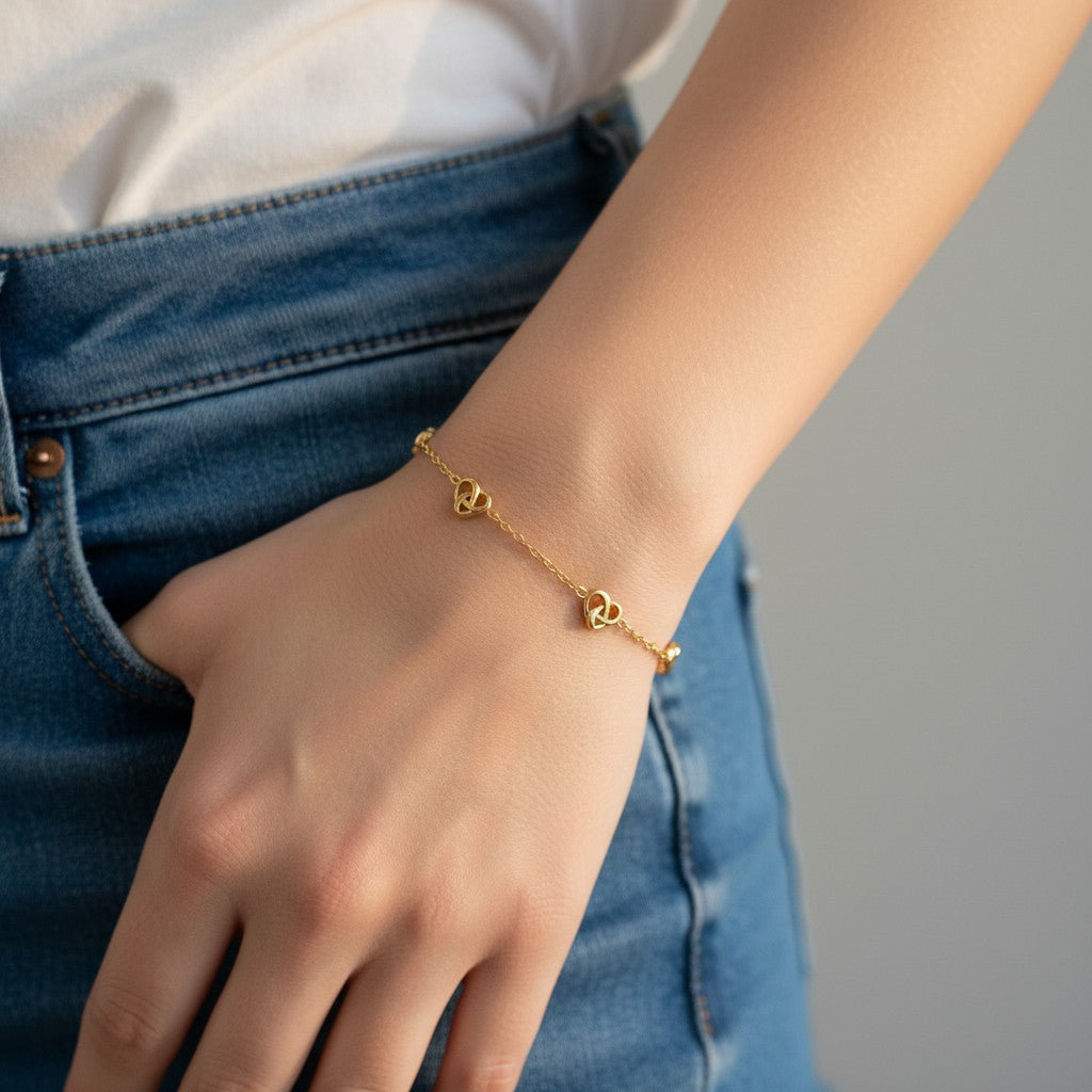 Elle- 18K Gold Plated Dainty Heart Knot Bracelet