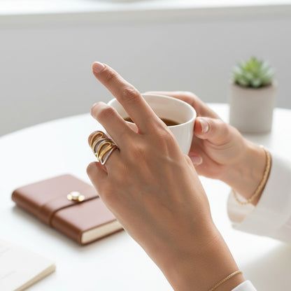 Lara – 18K Gold Plated Two-Tone Squiggle adjustable Ring