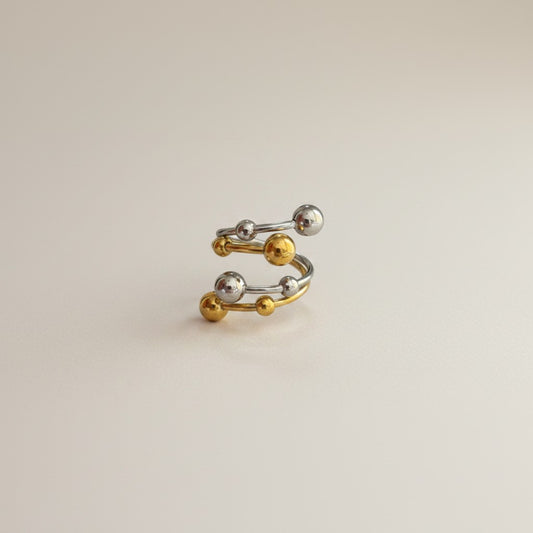 Nisha – 18K Gold Plated Two-Tone Ball Design Adjustable Ring