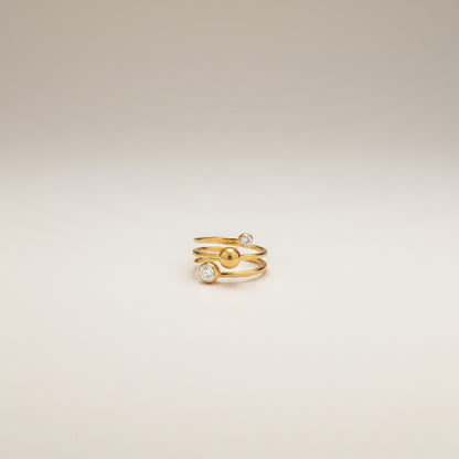 Tani – 18K Gold Plated Bezel Setting Zircon Spiral Ring (Adjustable)