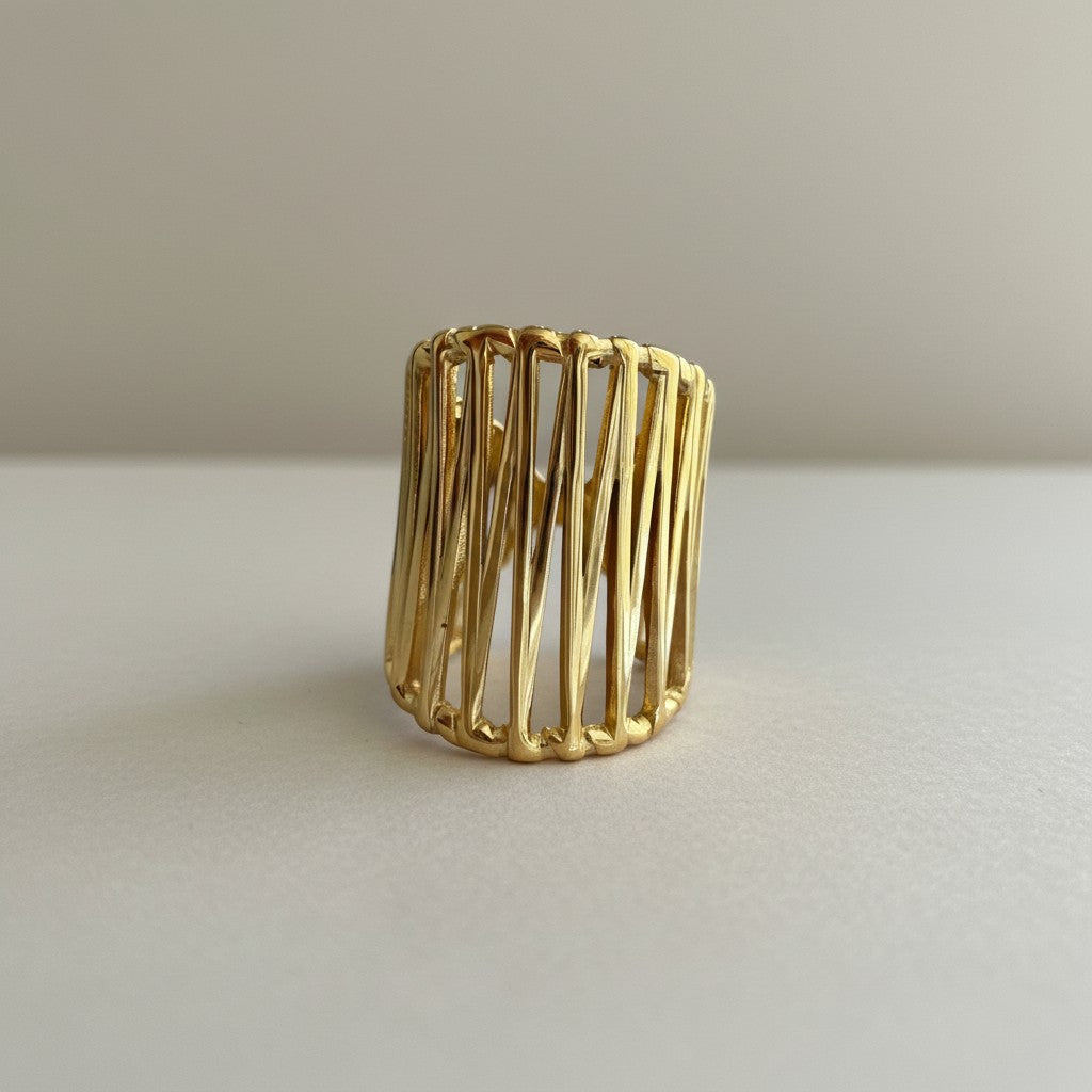 Lena – 18K Gold Plated Wide Geometric Cut-Out Adjustable Ring