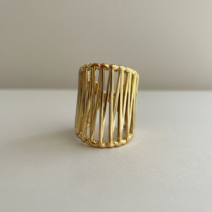 Lena – 18K Gold Plated Wide Geometric Cut-Out Adjustable Ring