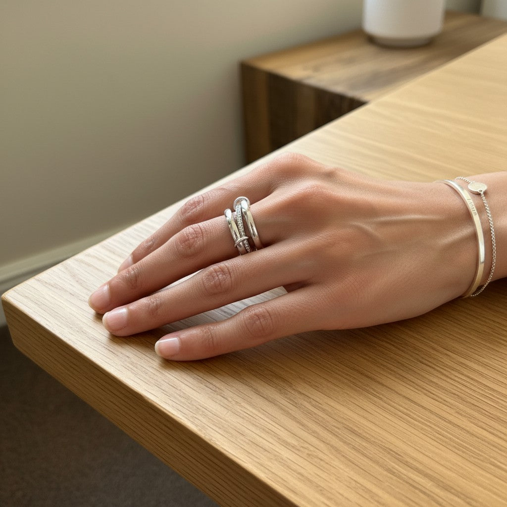 Heidi – 18K Gold Plated Interlocking Stack Ring with Zirconia Pavé Band