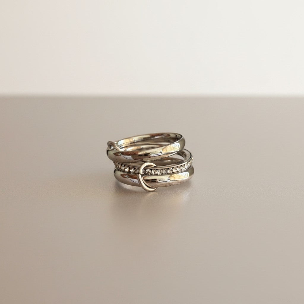Heidi – 18K Gold Plated Interlocking Stack Ring with Zirconia Pavé Band