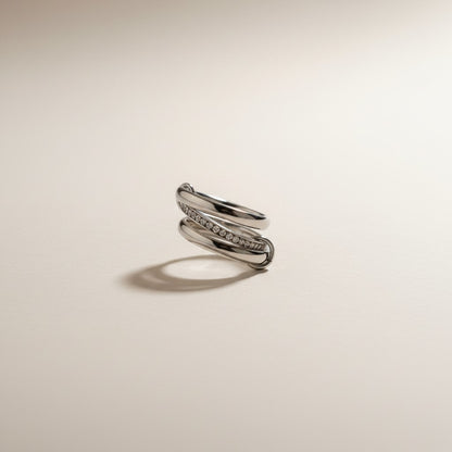 Heidi – 18K Gold Plated Interlocking Stack Ring with Zirconia Pavé Band