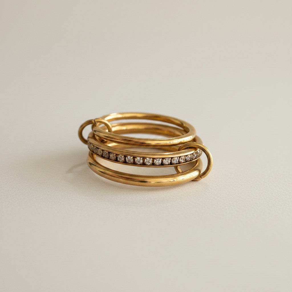 Nicole – 18K Gold Plated Thin Three Interlocking Stack Ring with Zirconia Pavé Band