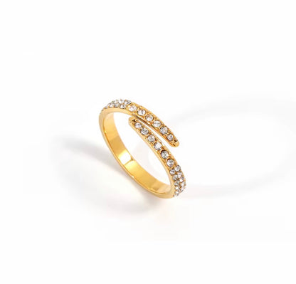 Phoebe- 18K Gold Plated PVD Dainty Micro Zirconia Pave Rin ~ Adjustable