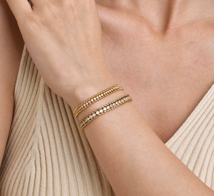 Feya- 18K Gold Plated Zirconia Pave with Double Layer Gold Beads