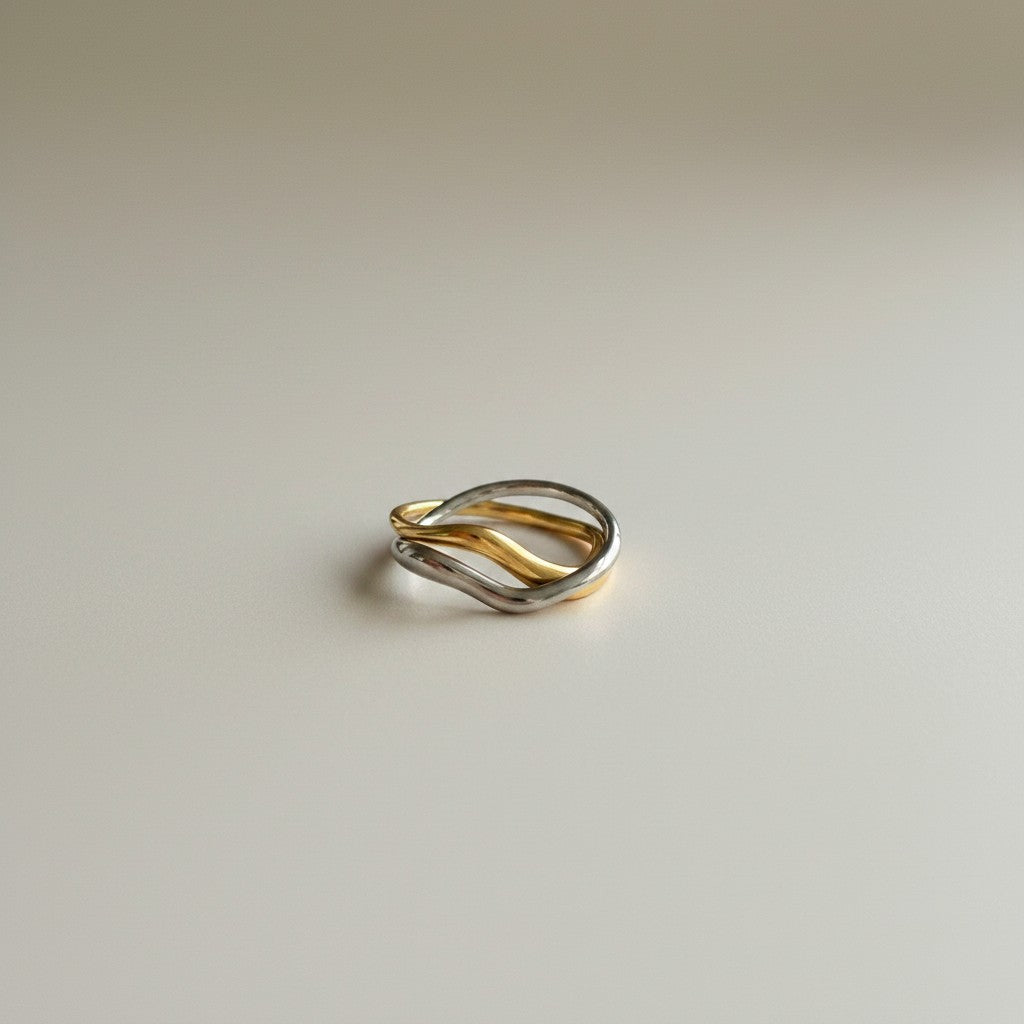 Amelia- Two Tone 18K Gold Plated twisted Ring