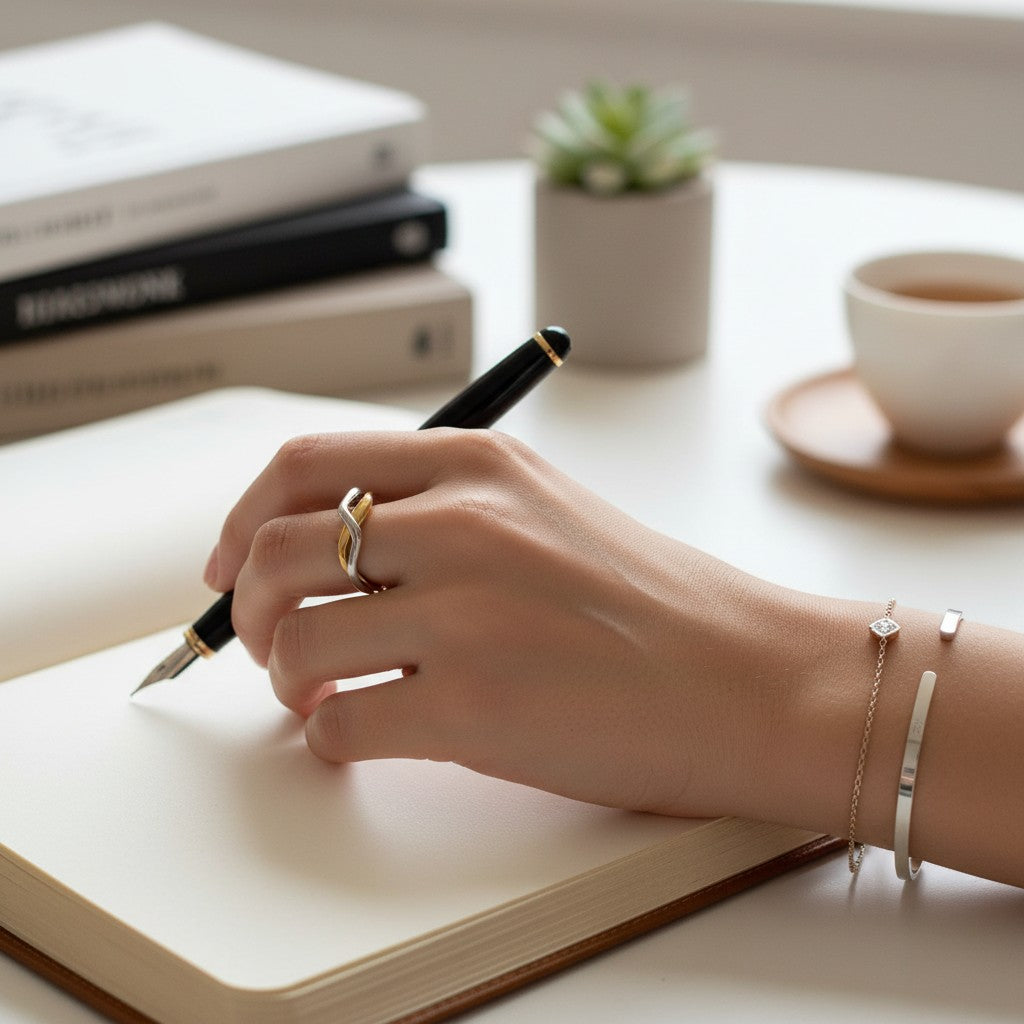Amelia- Two Tone 18K Gold Plated twisted Ring