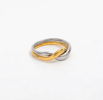 Amelia- Two Tone 18K Gold Plated twisted Ring