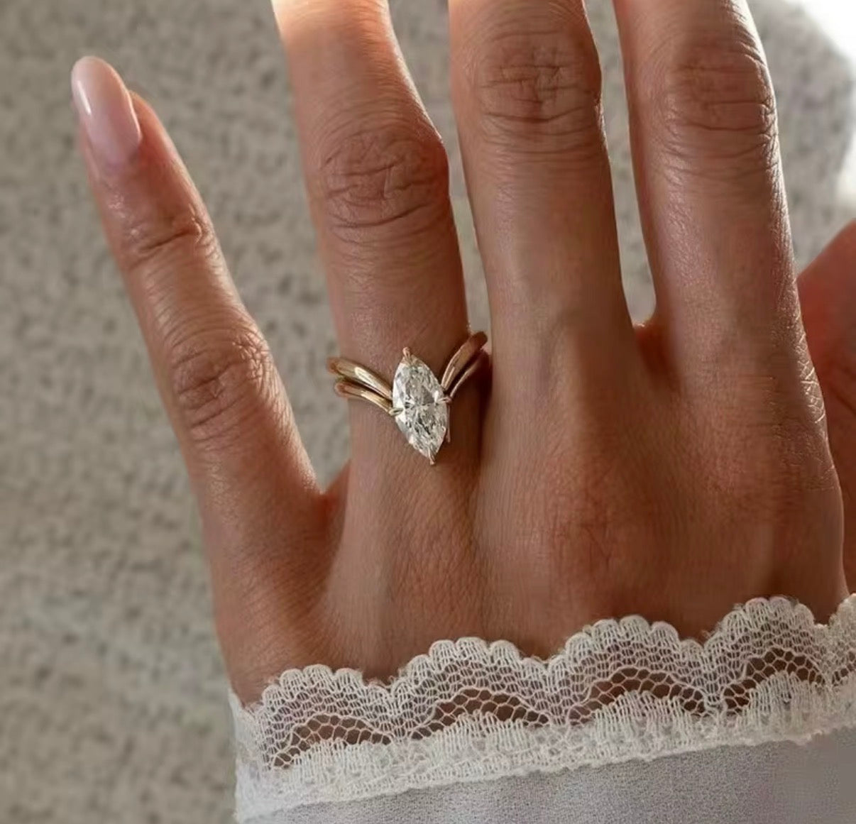 Iris- 18K Gold Plated Marquise Cut Zircon Double Band Ring