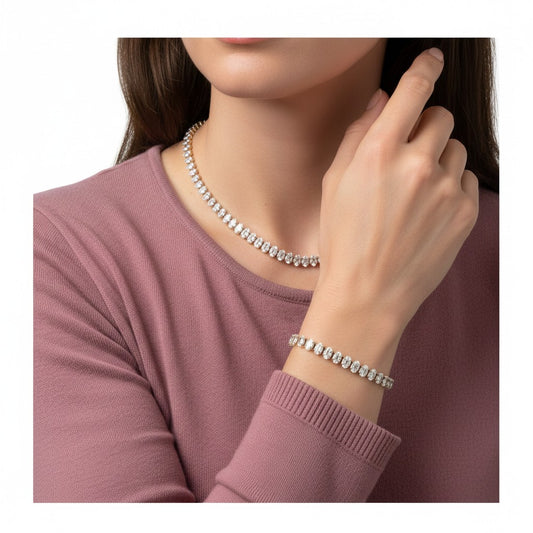 Rosie- 18K Gold Plated Oval Zirconia Tennis Necklace and Bracelet Set