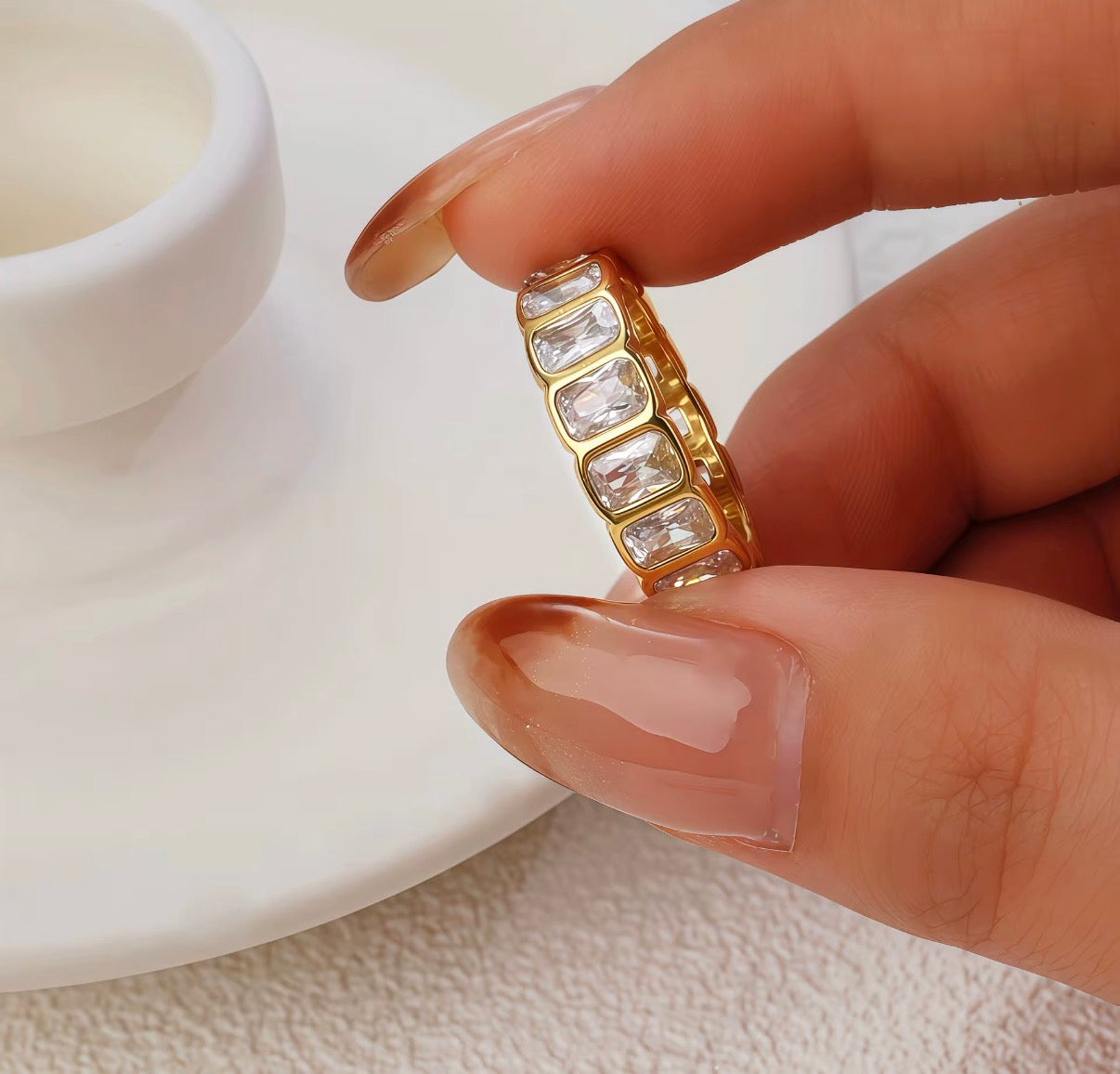 Margot- 18K Gold Plated Bezel setting Rectangle Cut Zircon Ring