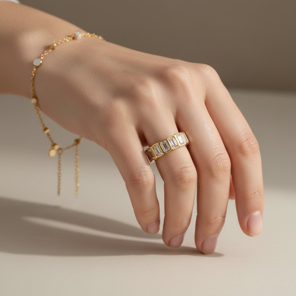 Margot- 18K Gold Plated Bezel setting Rectangle Cut Zircon Ring