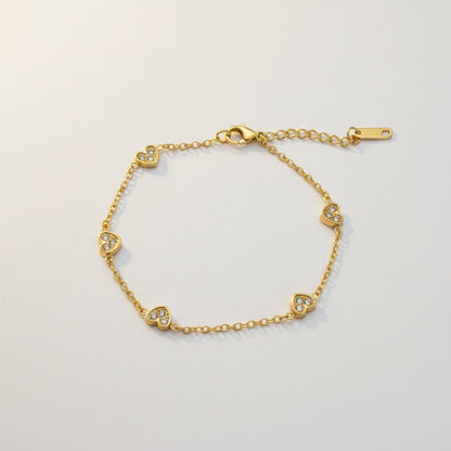 Hania | 18k Gold Plated Dainty Zirconia Heart Bracelet