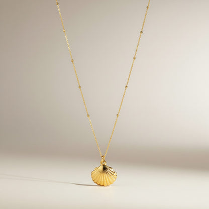 Kyra | 18k Gold Plated Shell Pendant Ball Chain Necklace
