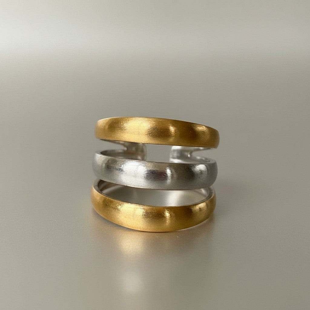 Isma | Two-Tone Silver & Gold Plated Triple Band Adjustable Ring