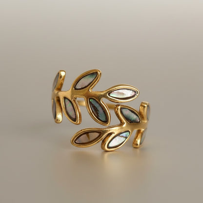 Sheila | 18k Gold Plated Dainty Leaf Open Ring