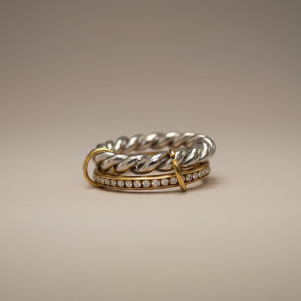 Zuni – 18K Gold Plated 2 Interlocking Rings Mixed metal with Zirconia Pavé Band