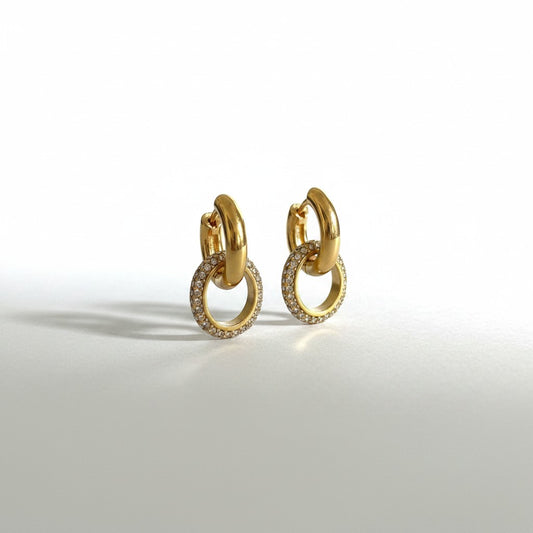 Taylor | 18K Gold Plated Interlocking Hoop Pavé Zirconia Drop Earrings