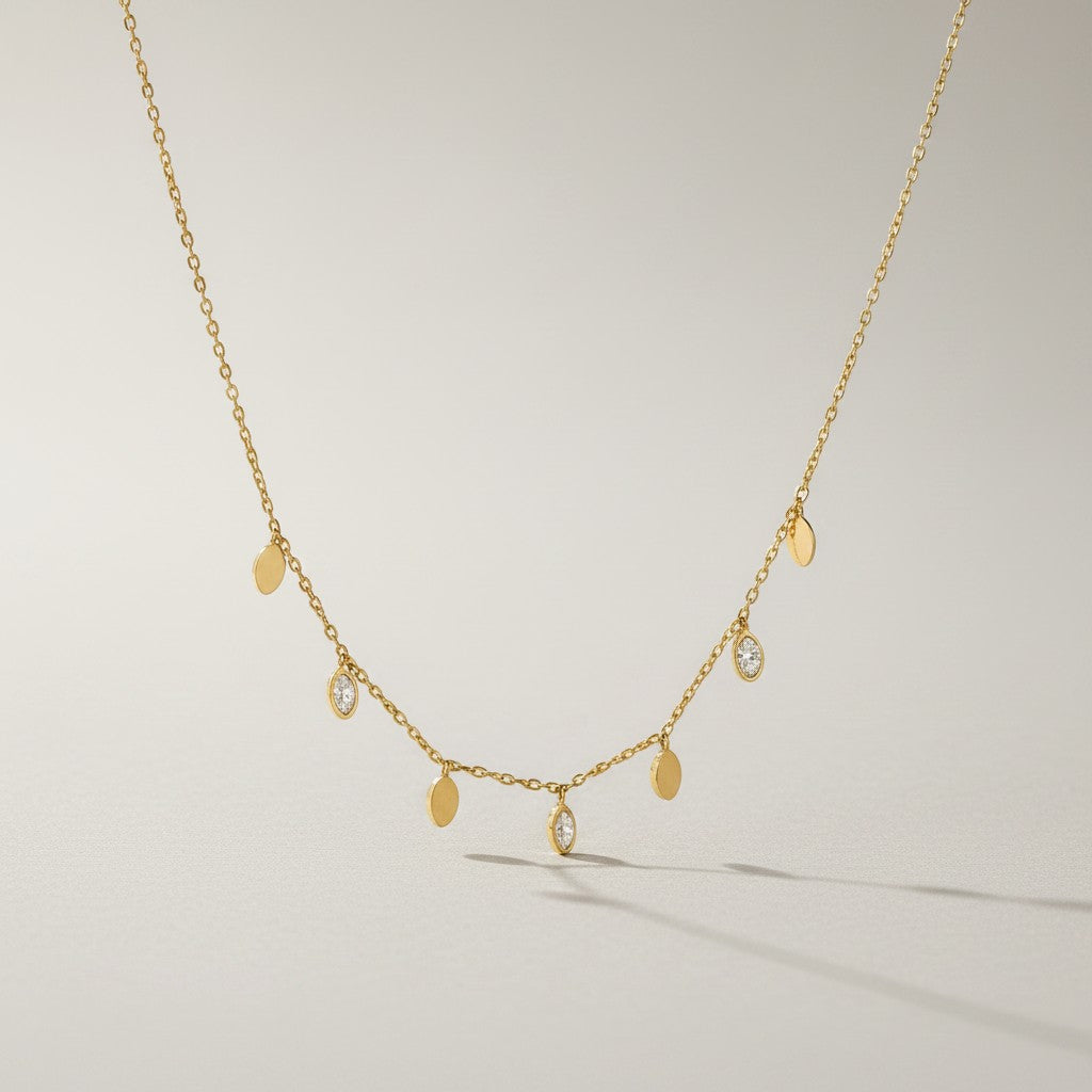 Aysha- 18K Gold Plated Leaf Necklace and Bracelet set with Zircon Stones