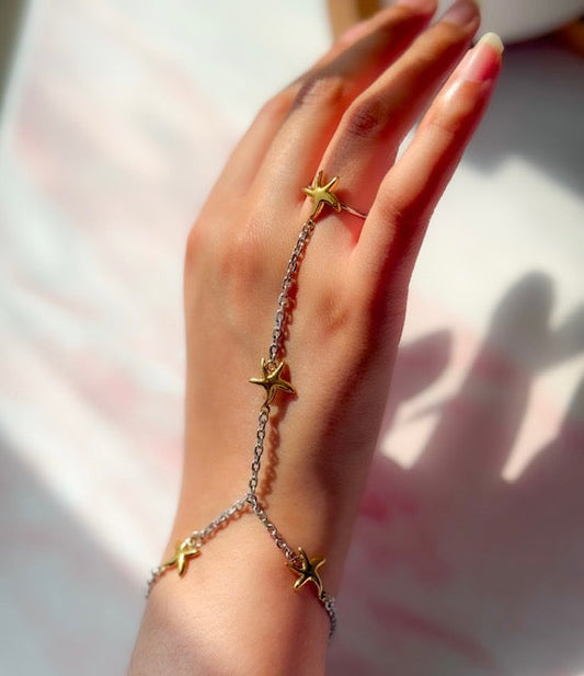 Sienna- 18K Gold Plated and Stainless Steel Gold Starfish Hand Chain
