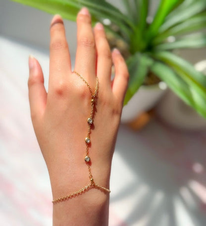 Ava- 18K Gold Plated Triple Zircon Stone Hand Chain