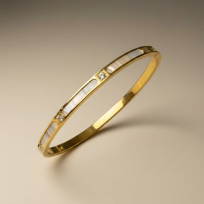 Bianca- Pearlescent White and Gold Plated with Zircon Stones