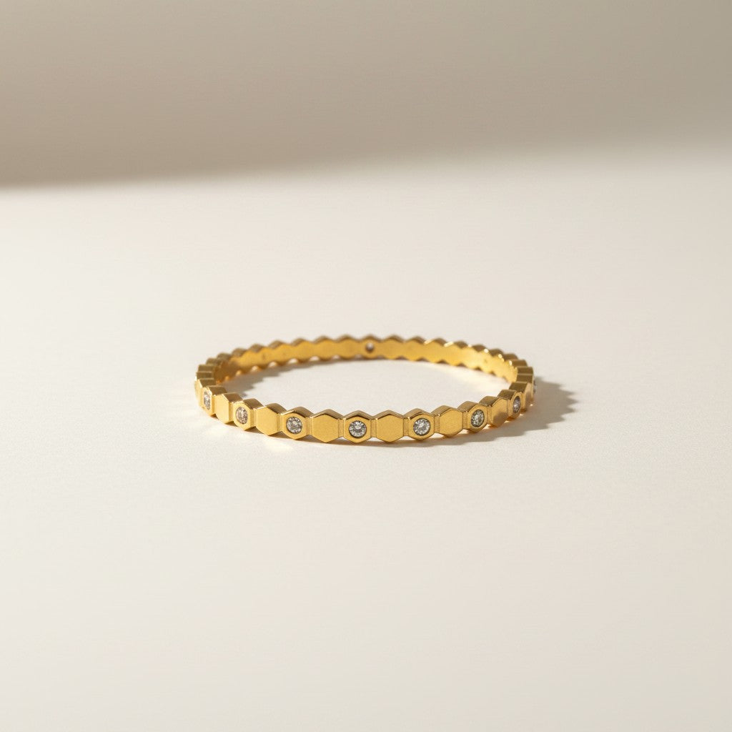 Hannah- Honeycomb Gold Plated Bracelet with Zircon stones